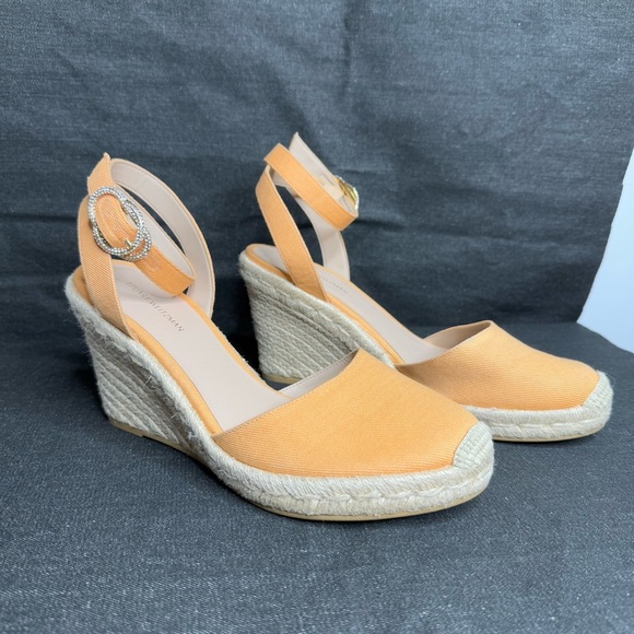 Stuart Weitzman - Orange Espadrille Crystal Strap Wedges - Size US 8.5 - Picture 3 of 11